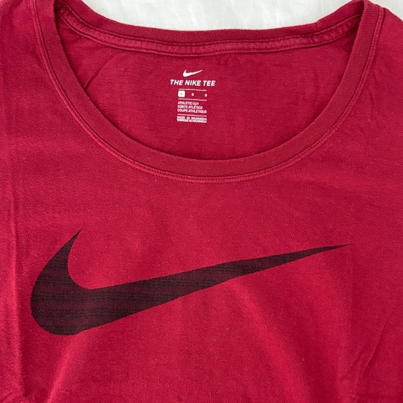 Nike Women's Red Short Sleeve Scoop Neck Tee with Black Swoosh - Picture 3 of 6